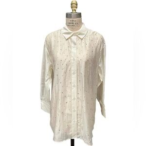 NWOT Bailey 44 Rhinestone Crystal Blouse Ivory Shirt Size M Embellished